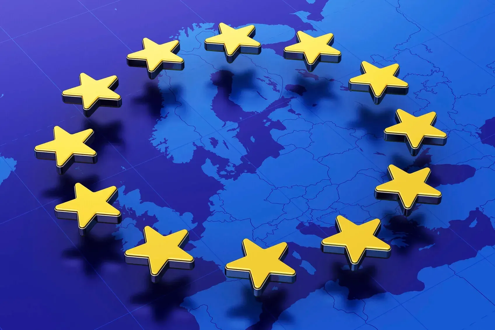 European Union flag and map of Europe